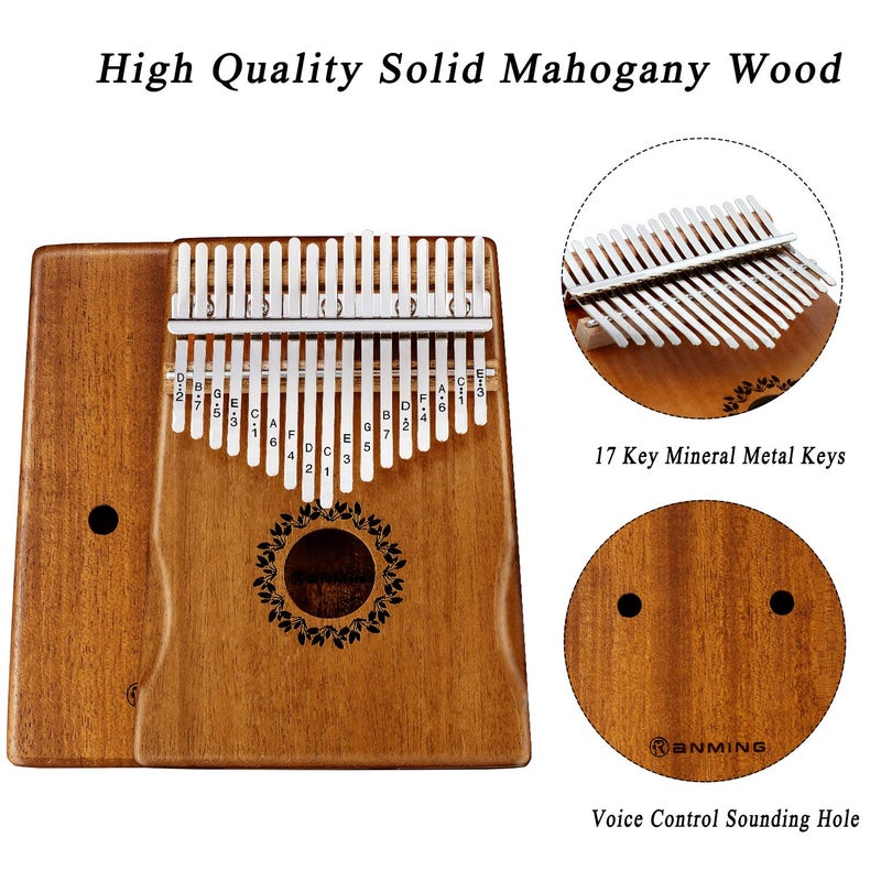 RANMING Kalimba Thumb Piano 17 Keys RANMING Mbira Finger Piano Kalimba Gifts for Adults and Beginners With Portable Handbag and Tune Hammer Thumb Pianos Finger Harp (Mahogany-Hand Rest) - Image 2